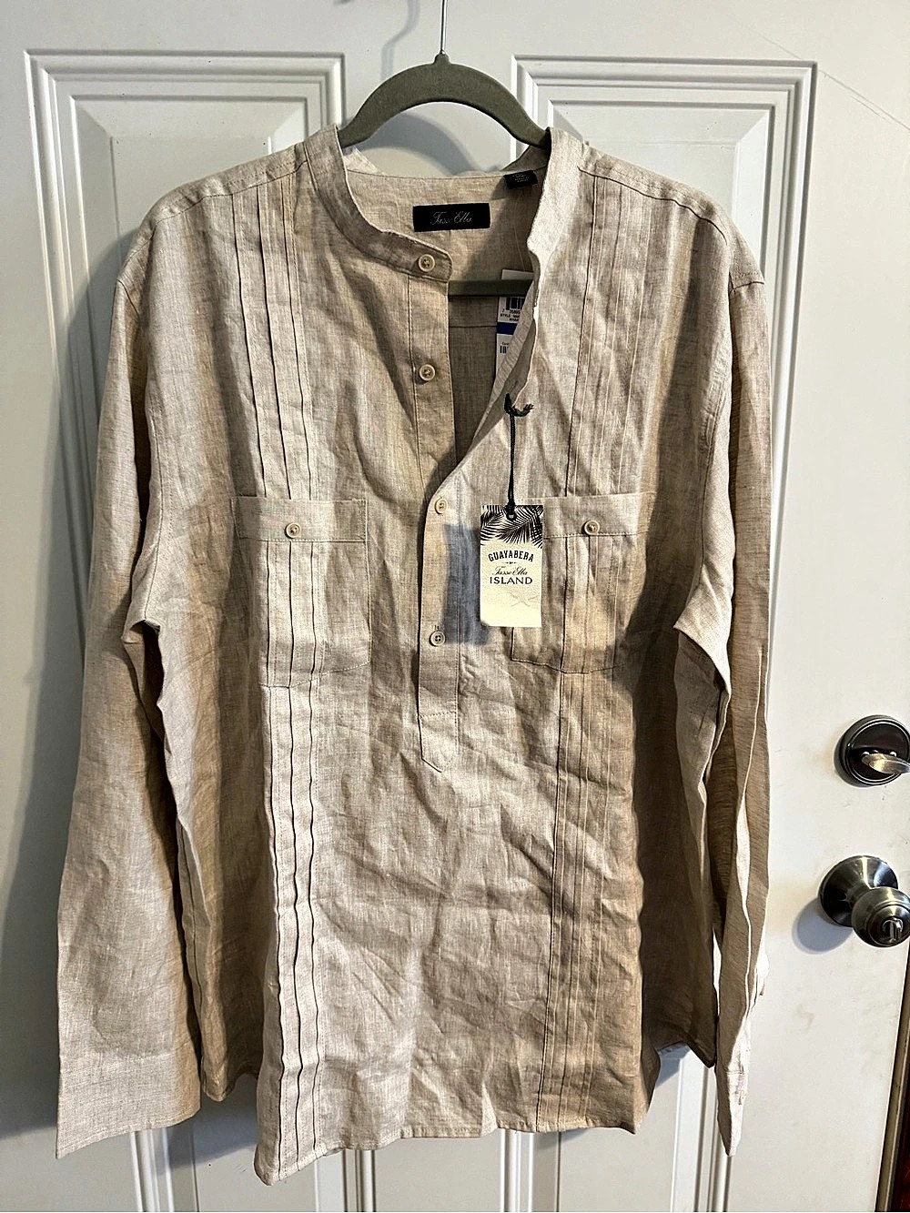Tasso Elba LS Guayabera Linen Guayabera in Beige XL NWT